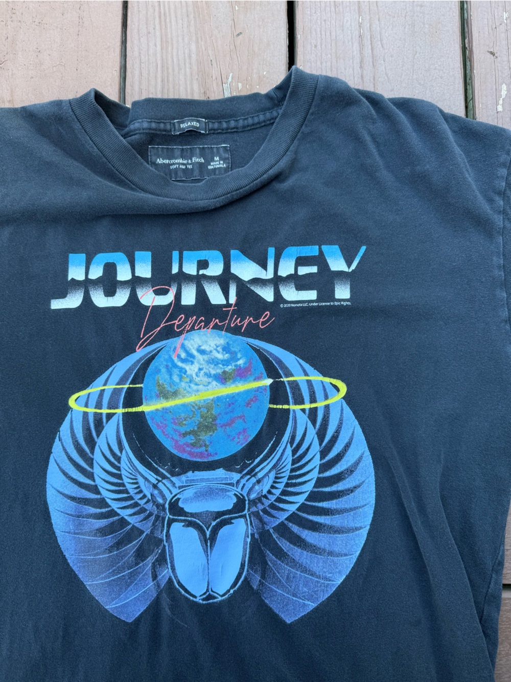Journey Abercrombie Graphic  One-Piece in Black with Blue Print